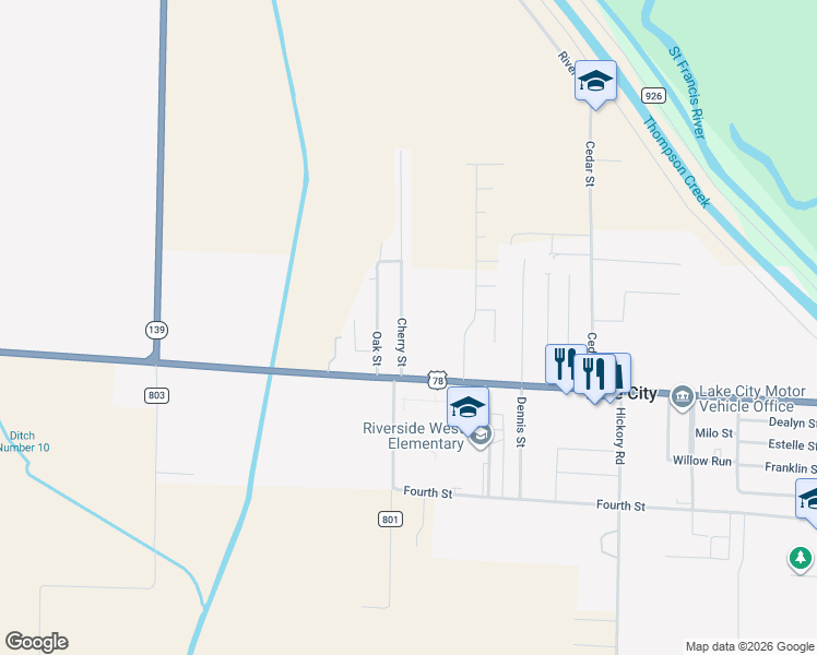 map of restaurants, bars, coffee shops, grocery stores, and more near 112 Cherry Street in Lake City