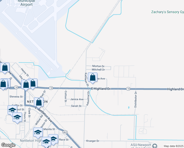 map of restaurants, bars, coffee shops, grocery stores, and more near 1810 Kathleen Street in Jonesboro