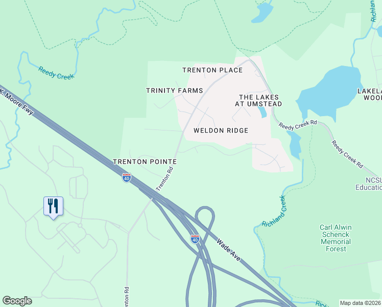 map of restaurants, bars, coffee shops, grocery stores, and more near 3209 Fieldview Court in Raleigh