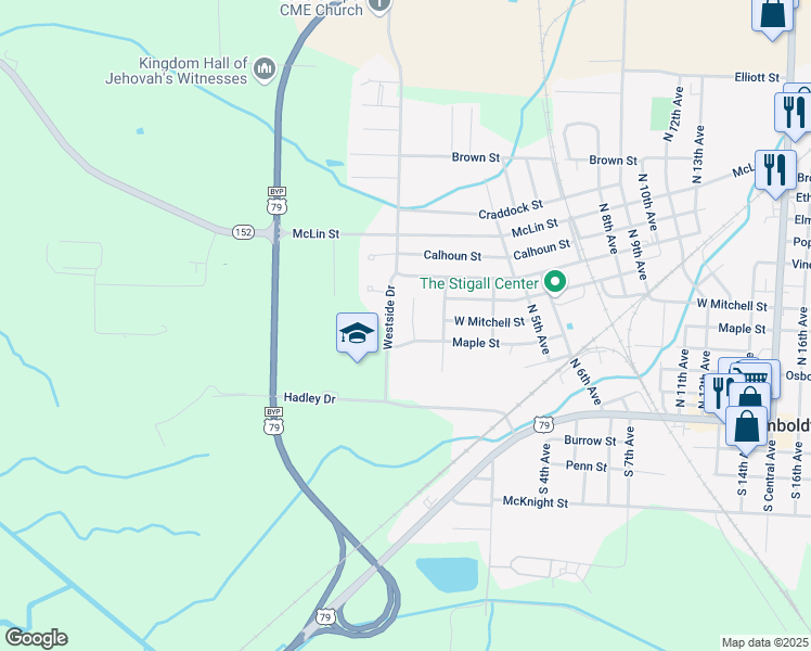 map of restaurants, bars, coffee shops, grocery stores, and more near 481 Westview Cove in Humboldt
