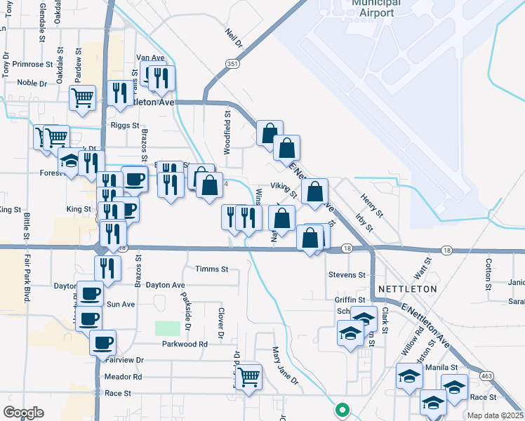 map of restaurants, bars, coffee shops, grocery stores, and more near 1801 National Road in Jonesboro
