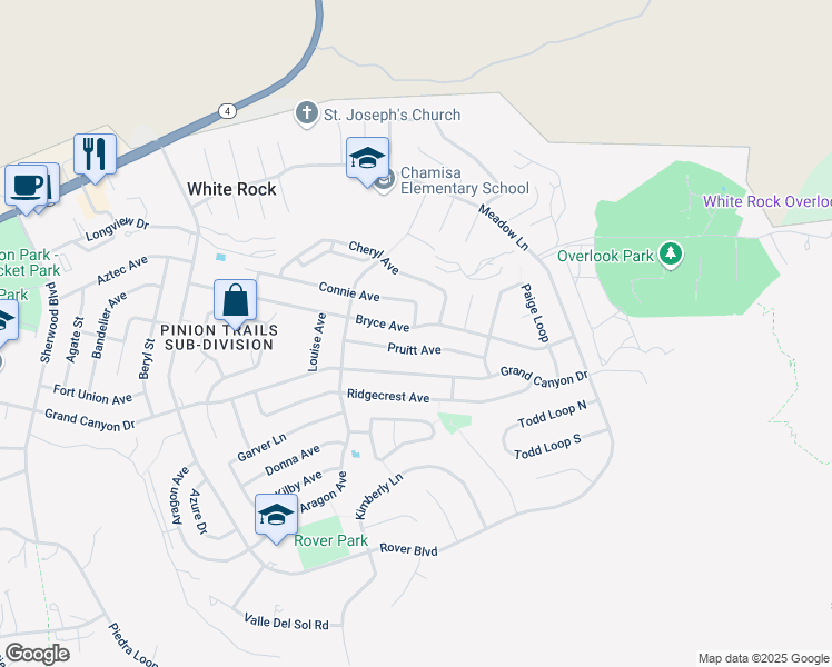 map of restaurants, bars, coffee shops, grocery stores, and more near 443 Bryce Avenue in White Rock