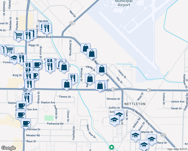map of restaurants, bars, coffee shops, grocery stores, and more near 1805 Fairlane Avenue in Jonesboro