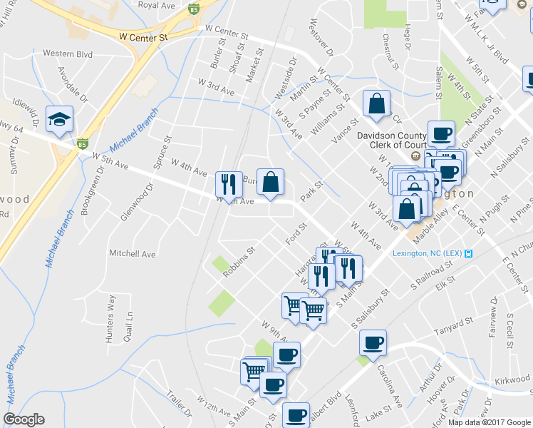map of restaurants, bars, coffee shops, grocery stores, and more near 416 West 6th Avenue in Lexington