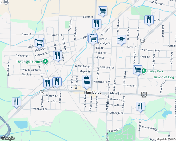 map of restaurants, bars, coffee shops, grocery stores, and more near 503 North 14th Avenue in Humboldt