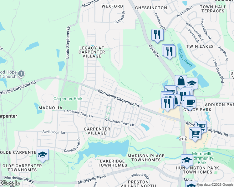 map of restaurants, bars, coffee shops, grocery stores, and more near 310 Clementine Drive in Cary