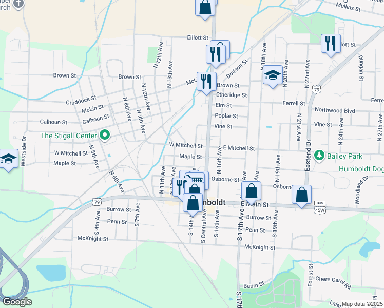map of restaurants, bars, coffee shops, grocery stores, and more near 503 North 14th Avenue in Humboldt