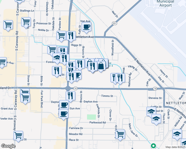 map of restaurants, bars, coffee shops, grocery stores, and more near 3000 East Highland Drive in Jonesboro