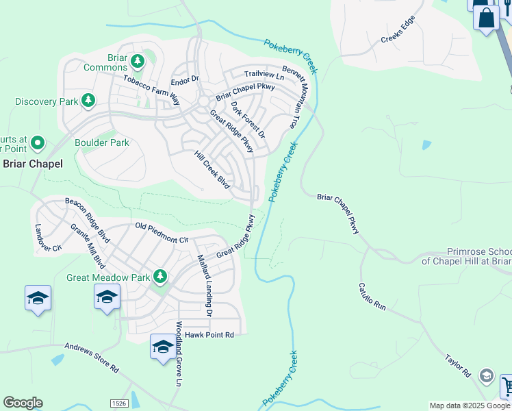 map of restaurants, bars, coffee shops, grocery stores, and more near 85 Turtle Point Bend in Chapel Hill