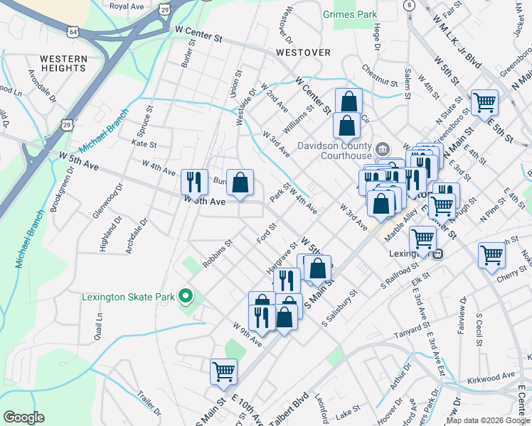 map of restaurants, bars, coffee shops, grocery stores, and more near in Lexington