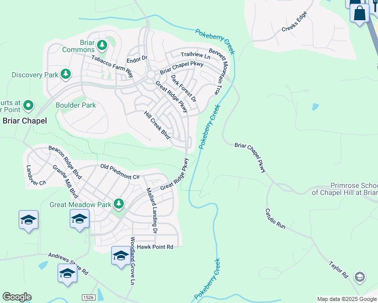 map of restaurants, bars, coffee shops, grocery stores, and more near 85 Turtle Point Bend in Chapel Hill