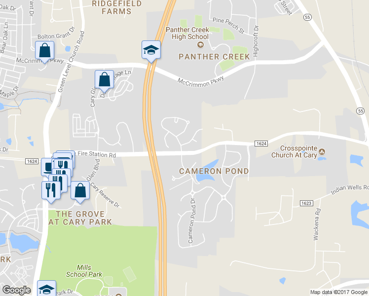 map of restaurants, bars, coffee shops, grocery stores, and more near 300 Russo Valley Drive in Cary