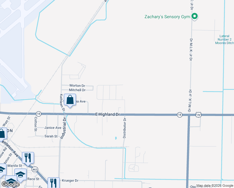 map of restaurants, bars, coffee shops, grocery stores, and more near 1824 Kendal Street in Jonesboro
