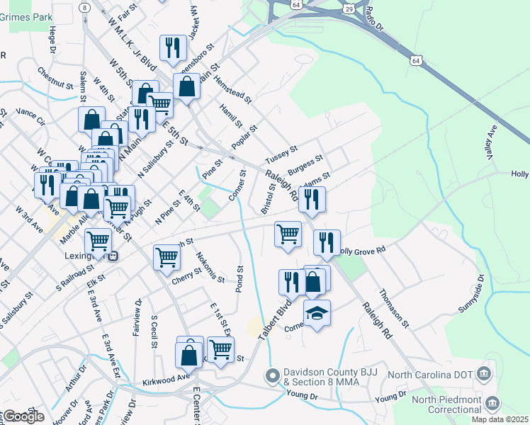 map of restaurants, bars, coffee shops, grocery stores, and more near 408 Bristol Street in Lexington
