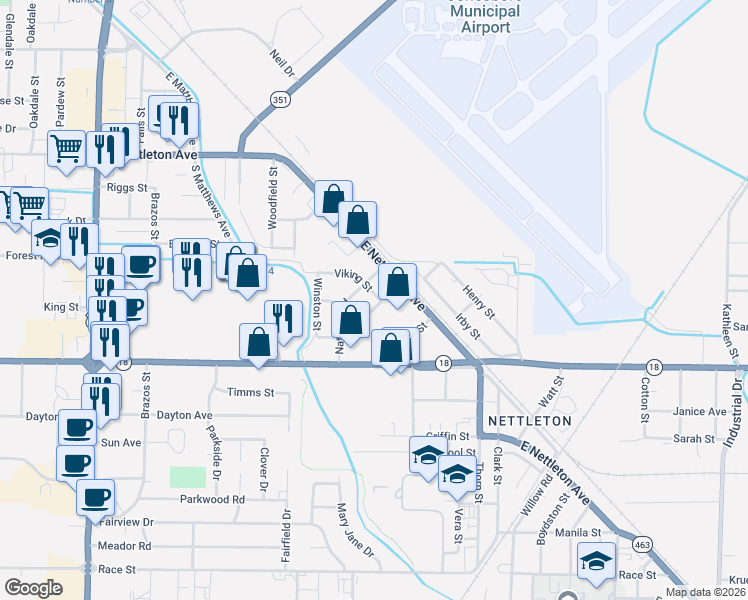 map of restaurants, bars, coffee shops, grocery stores, and more near 1805 Fairlane Avenue in Jonesboro