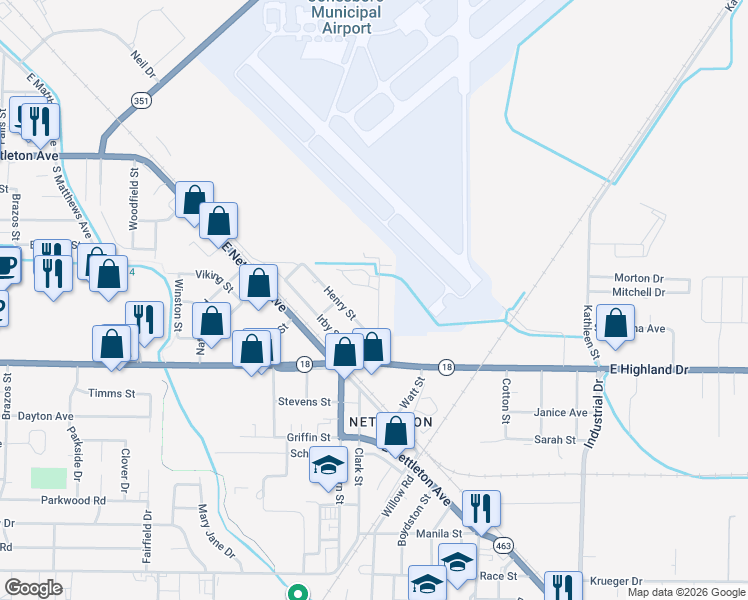 map of restaurants, bars, coffee shops, grocery stores, and more near 1719 Arch Street in Jonesboro