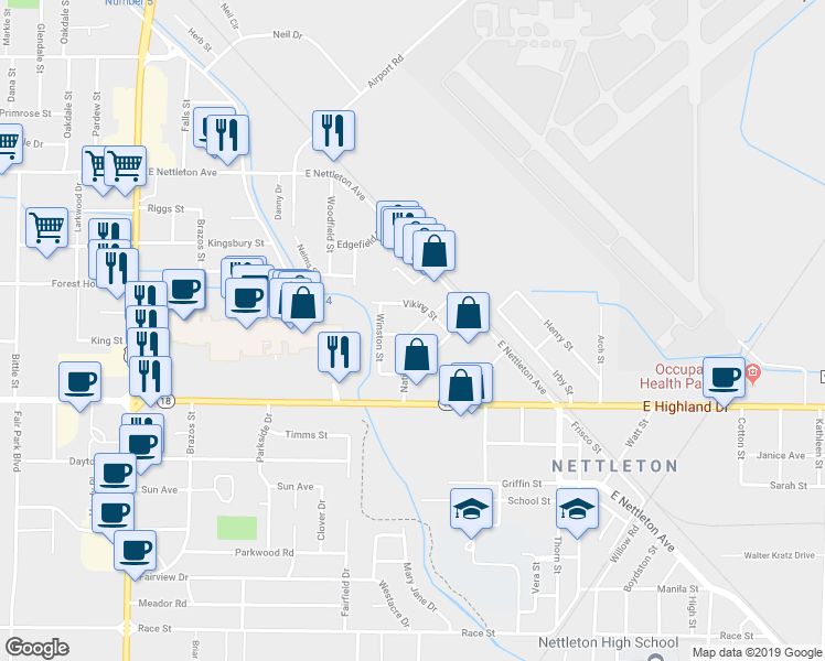 map of restaurants, bars, coffee shops, grocery stores, and more near 1718 National Road in Jonesboro