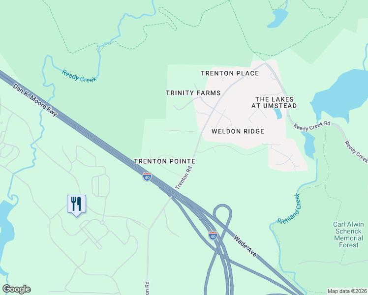map of restaurants, bars, coffee shops, grocery stores, and more near 3125 Umstead View Drive in Raleigh