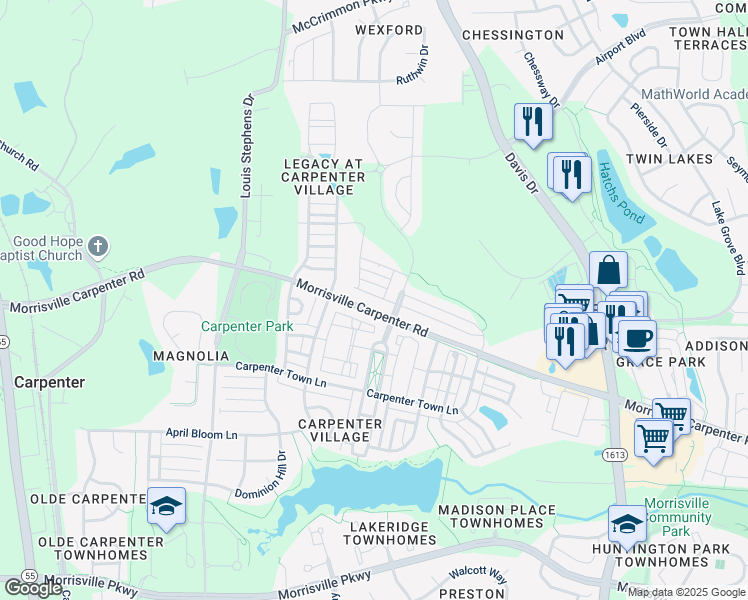 map of restaurants, bars, coffee shops, grocery stores, and more near 700 Revere Crossing Lane in Cary