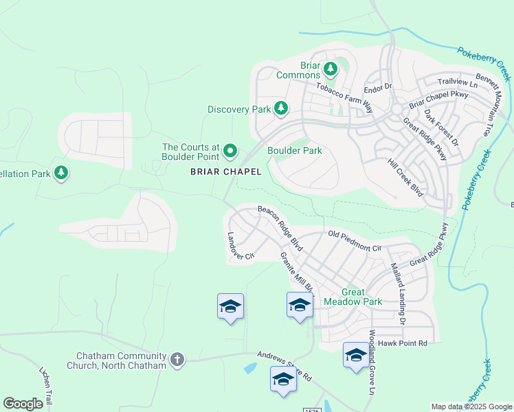 map of restaurants, bars, coffee shops, grocery stores, and more near 512 Beacon Ridge Boulevard in Chapel Hill