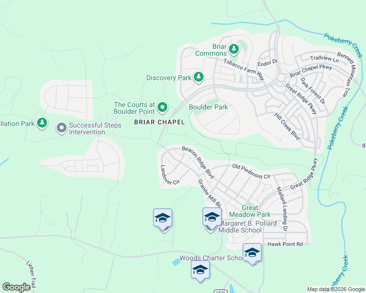 map of restaurants, bars, coffee shops, grocery stores, and more near 509 Beacon Ridge Boulevard in Pittsboro