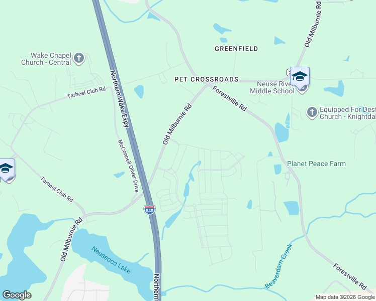 map of restaurants, bars, coffee shops, grocery stores, and more near 2320 Old Milburnie Road in Raleigh