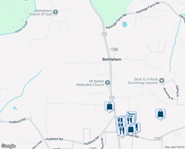 map of restaurants, bars, coffee shops, grocery stores, and more near 202 Swayngims Lane in Taylorsville