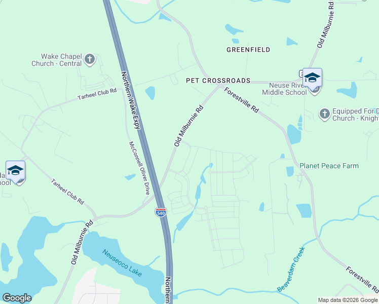 map of restaurants, bars, coffee shops, grocery stores, and more near 2320 Old Milburnie Road in Raleigh