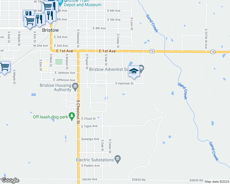 map of restaurants, bars, coffee shops, grocery stores, and more near 703 South Mutteloke Drive in Bristow