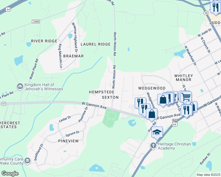 map of restaurants, bars, coffee shops, grocery stores, and more near 603 Worth Hinton Road in Zebulon
