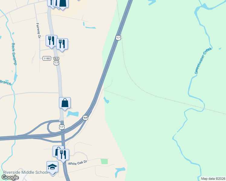 map of restaurants, bars, coffee shops, grocery stores, and more near 1060 Mockingbird Road in Williamston