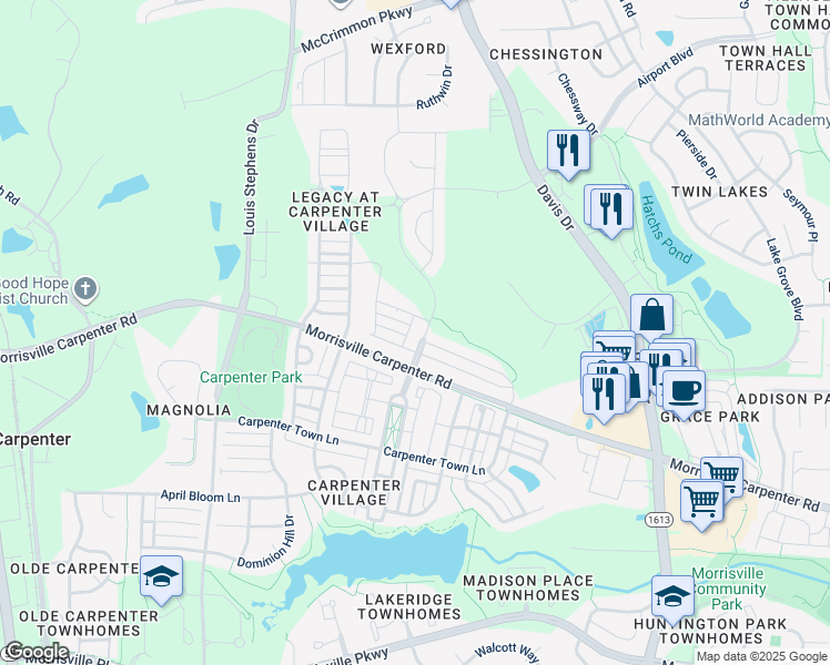 map of restaurants, bars, coffee shops, grocery stores, and more near 726 Umber Drive in Cary