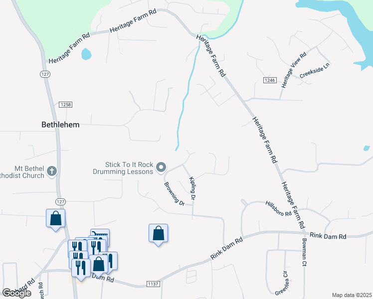 map of restaurants, bars, coffee shops, grocery stores, and more near Kilmer Court in Taylorsville