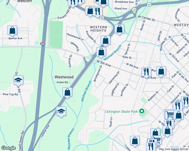 map of restaurants, bars, coffee shops, grocery stores, and more near 702 Brookgreen Drive in Lexington