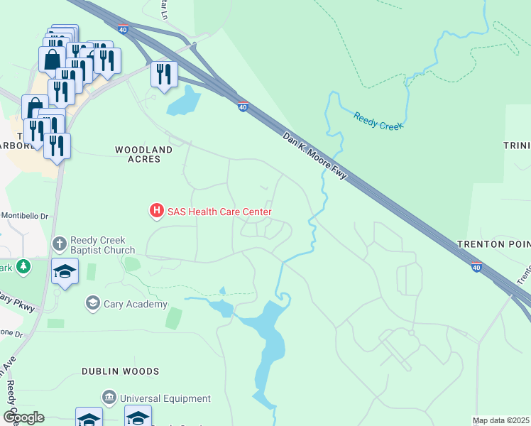 map of restaurants, bars, coffee shops, grocery stores, and more near 500 SAS Campus Drive in Cary