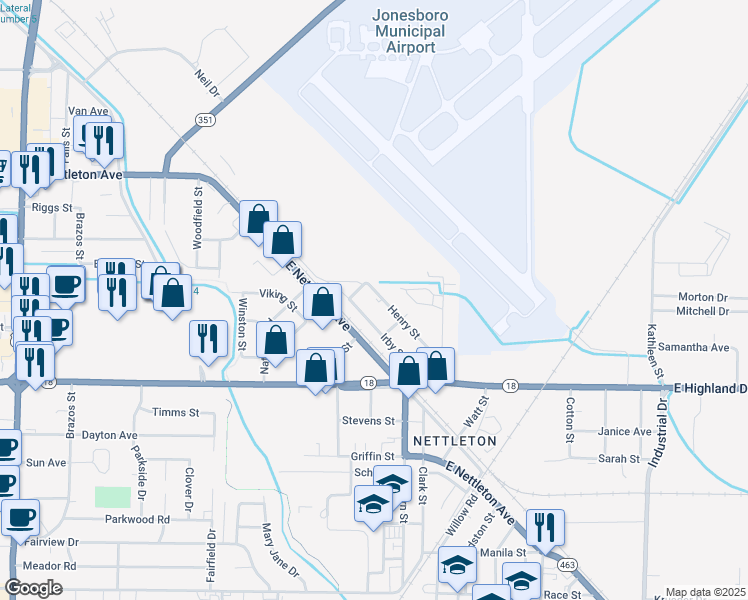 map of restaurants, bars, coffee shops, grocery stores, and more near 4001-4099 Duke Street in Jonesboro
