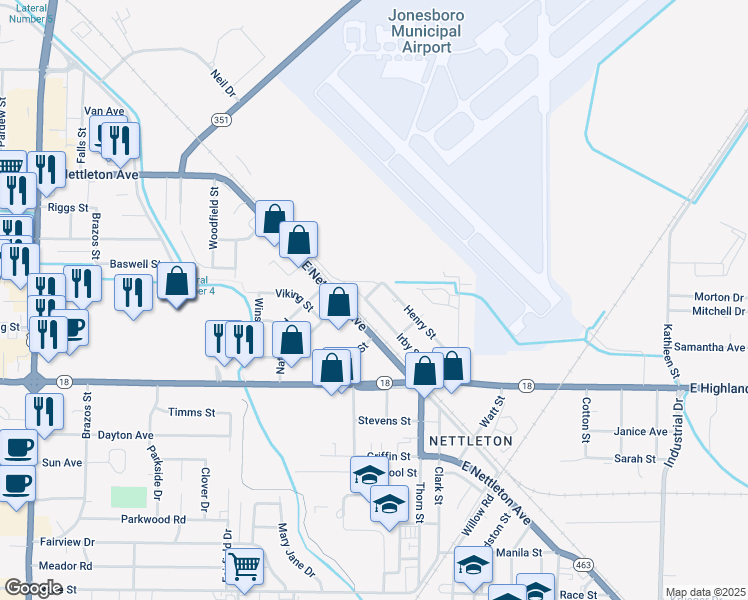 map of restaurants, bars, coffee shops, grocery stores, and more near 4001-4099 Duke Street in Jonesboro
