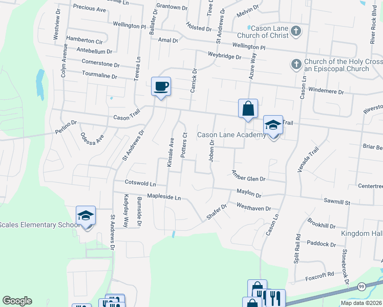 map of restaurants, bars, coffee shops, grocery stores, and more near 1729 Katelyn Court in Murfreesboro