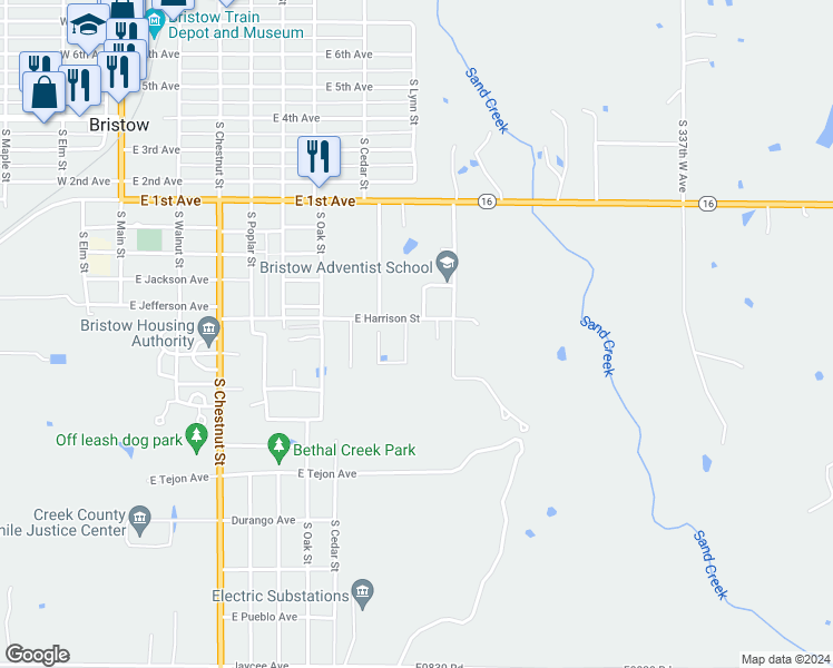map of restaurants, bars, coffee shops, grocery stores, and more near 705 South Lynn Street in Bristow