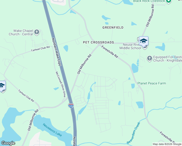 map of restaurants, bars, coffee shops, grocery stores, and more near 2320 Old Milburnie Road in Raleigh