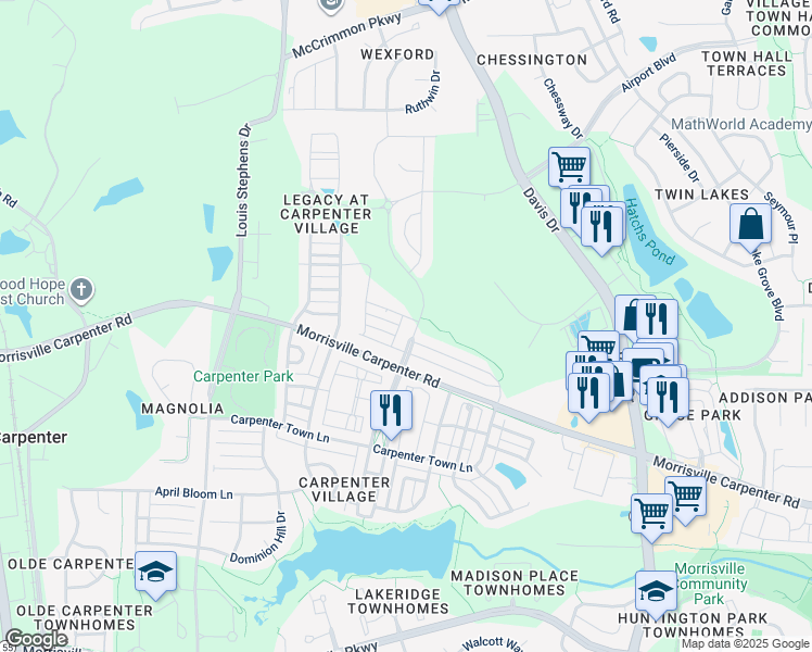 map of restaurants, bars, coffee shops, grocery stores, and more near 724 Umber Drive in Cary