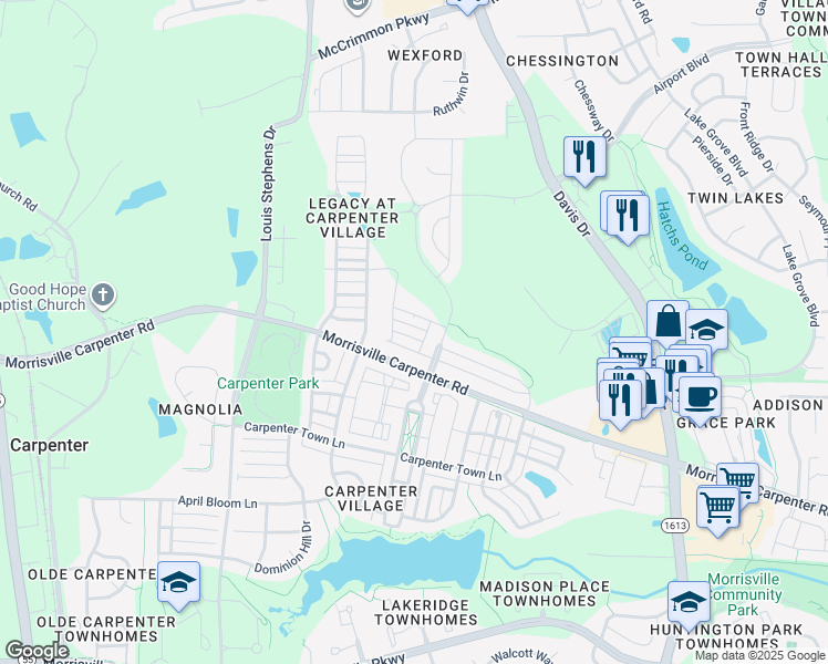 map of restaurants, bars, coffee shops, grocery stores, and more near 832 Napier Drive in Cary