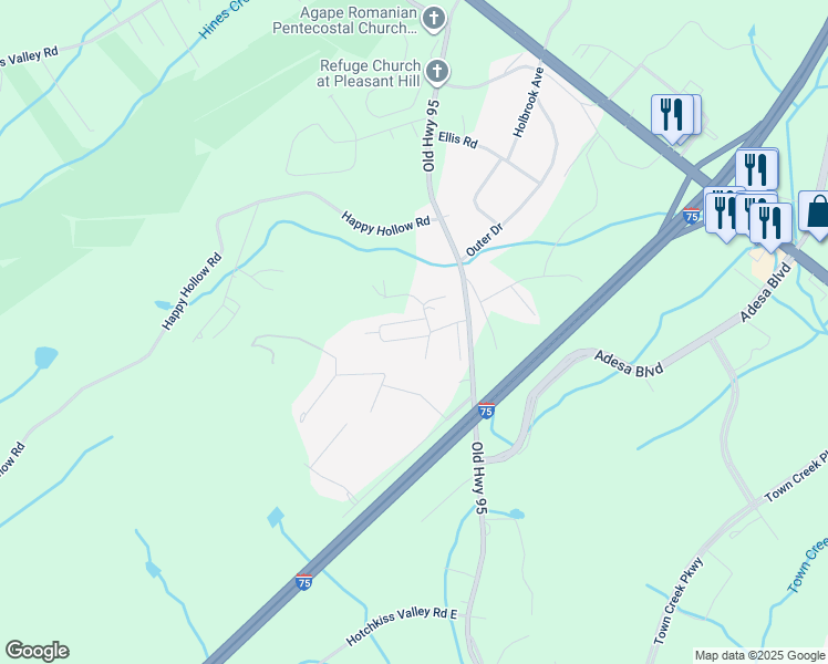 map of restaurants, bars, coffee shops, grocery stores, and more near 208 Executive Meadows Drive in Lenoir City