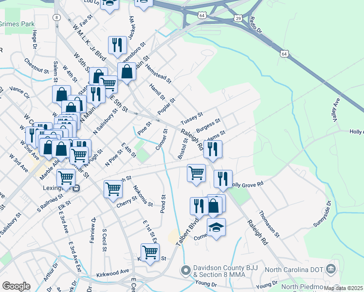 map of restaurants, bars, coffee shops, grocery stores, and more near 410 Bristol Street in Lexington