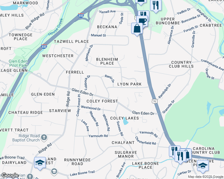map of restaurants, bars, coffee shops, grocery stores, and more near 701 Vick Avenue in Raleigh
