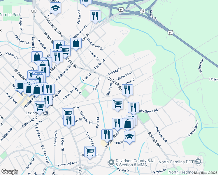 map of restaurants, bars, coffee shops, grocery stores, and more near 410 Bristol Street in Lexington