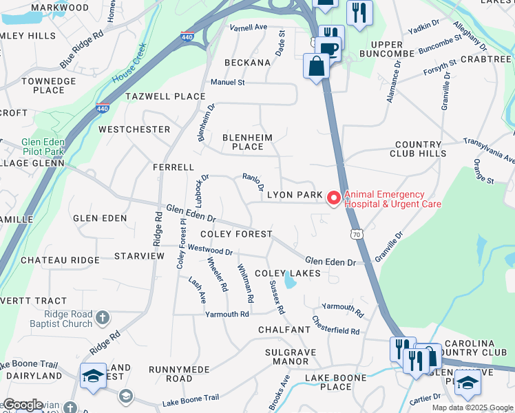 map of restaurants, bars, coffee shops, grocery stores, and more near 701 Vick Avenue in Raleigh