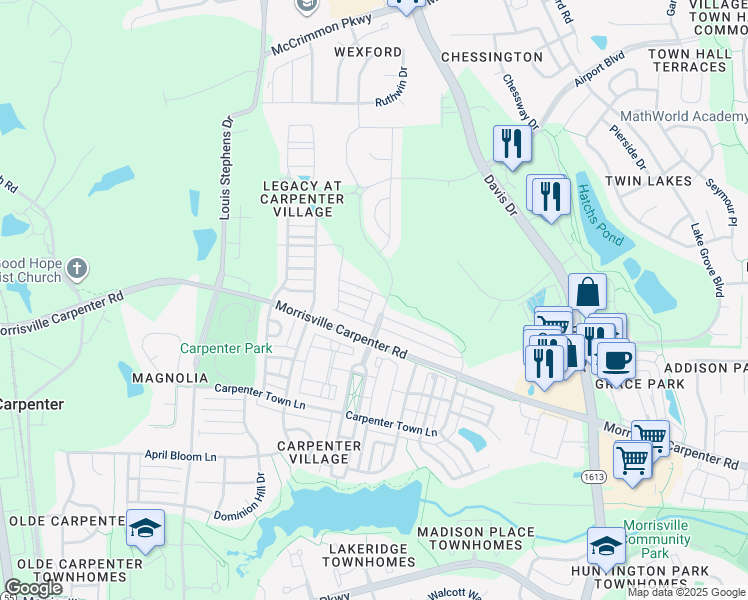 map of restaurants, bars, coffee shops, grocery stores, and more near 726 Umber Drive in Cary