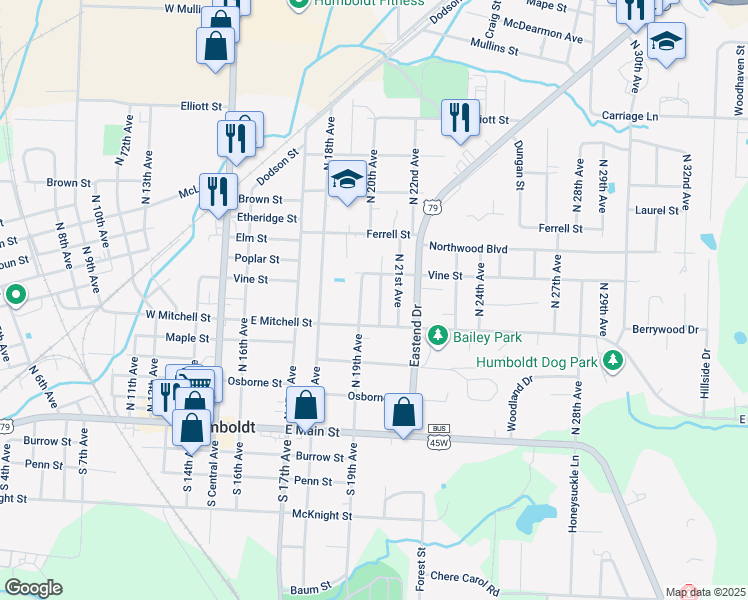 map of restaurants, bars, coffee shops, grocery stores, and more near 708 North 19th Avenue in Humboldt