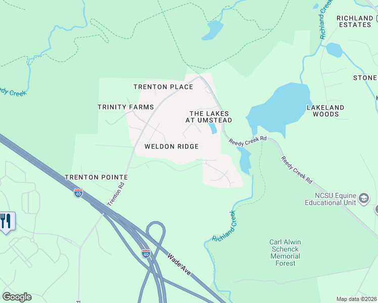map of restaurants, bars, coffee shops, grocery stores, and more near 3605 Nightfall Court in Raleigh